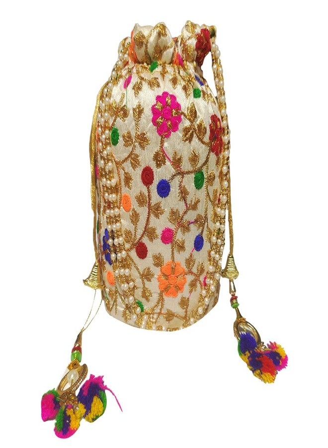 FLIHAUT® Beautiful Ethnic Potli Bag with Beadwork for Women, Girls, Weddings, Return Gift, Parties (Peach) - Image 1